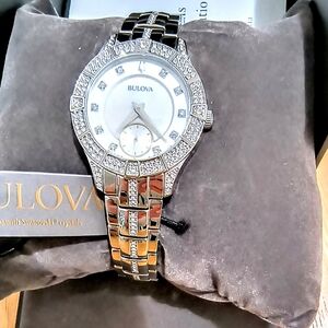 Bulova Silver Watch with Elegant Crystal Accents
